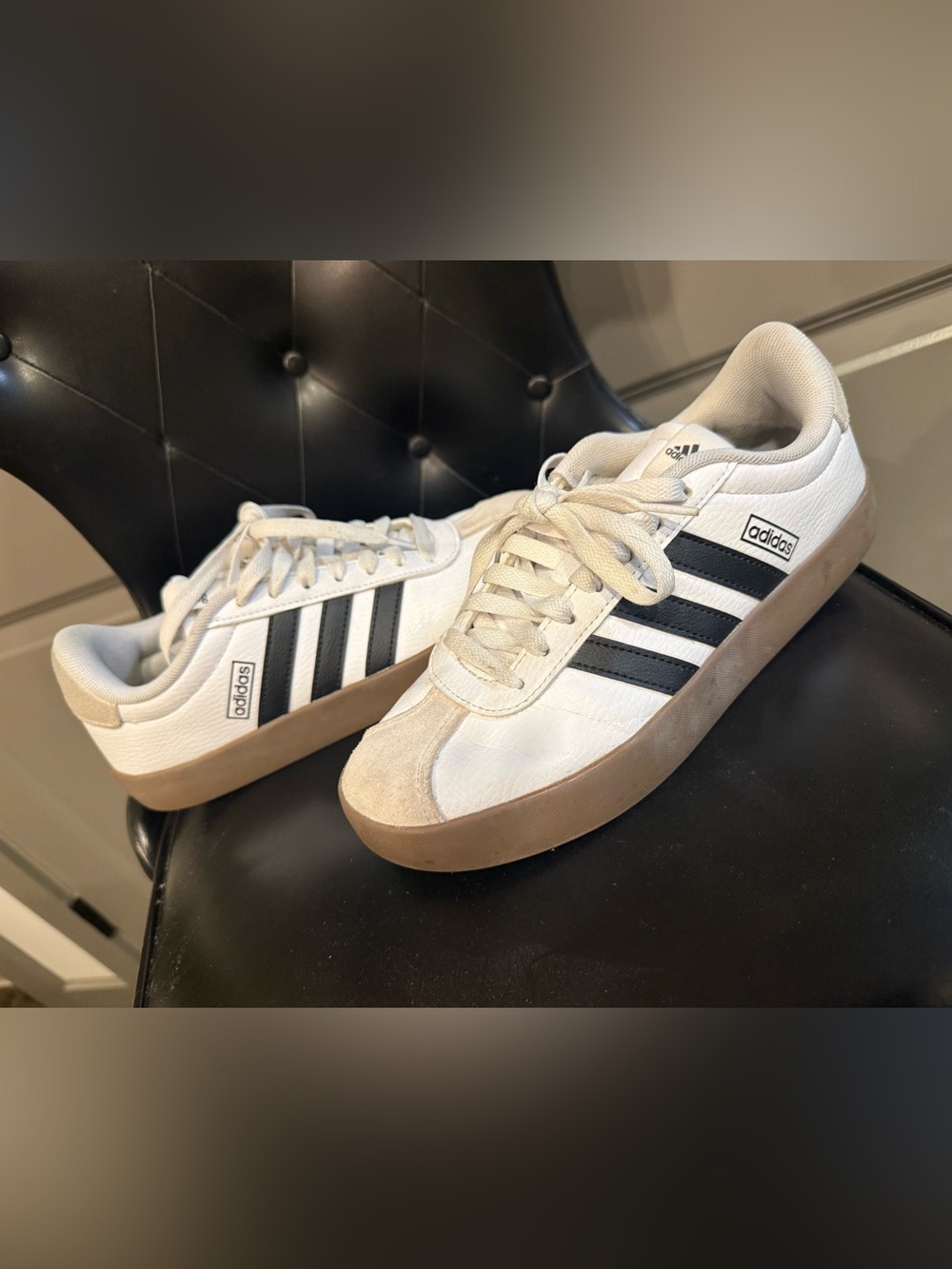 adidas White and Black Low-Top Sneakers with Gum Sole - Picture 3 of 5